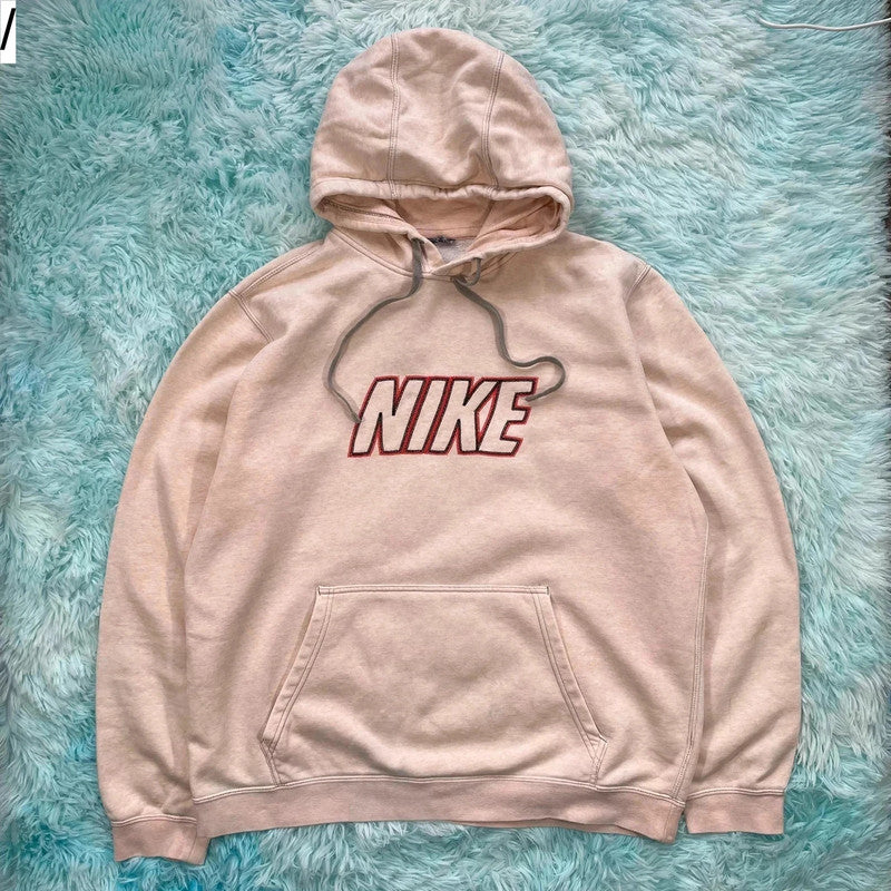 Light Rose Pink Nike Club Hoodie Spellout - Large