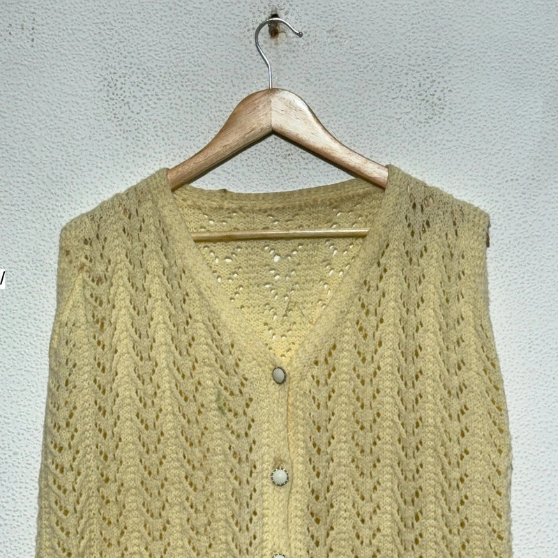 Vintage 90s Cream Sweater Vest Cardigan - Small