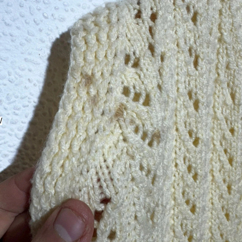 Vintage 90s Cream Sweater Vest Cardigan - Small