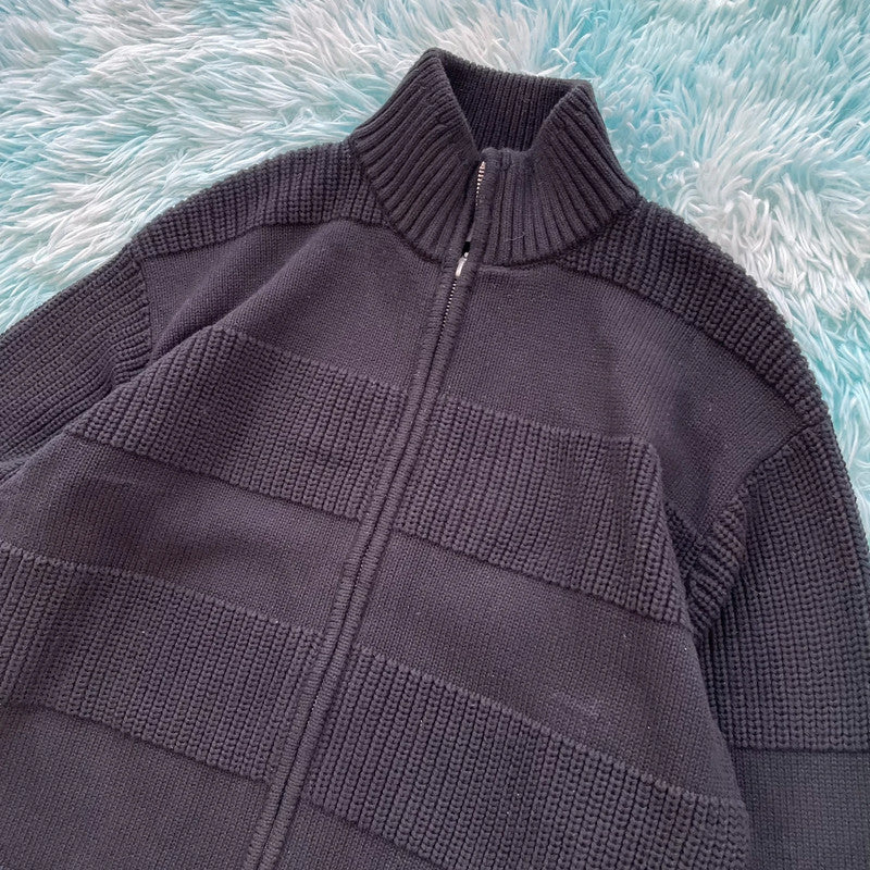 Black Yardsale Heavyweight Knitted Jumper Full Zip - Small
