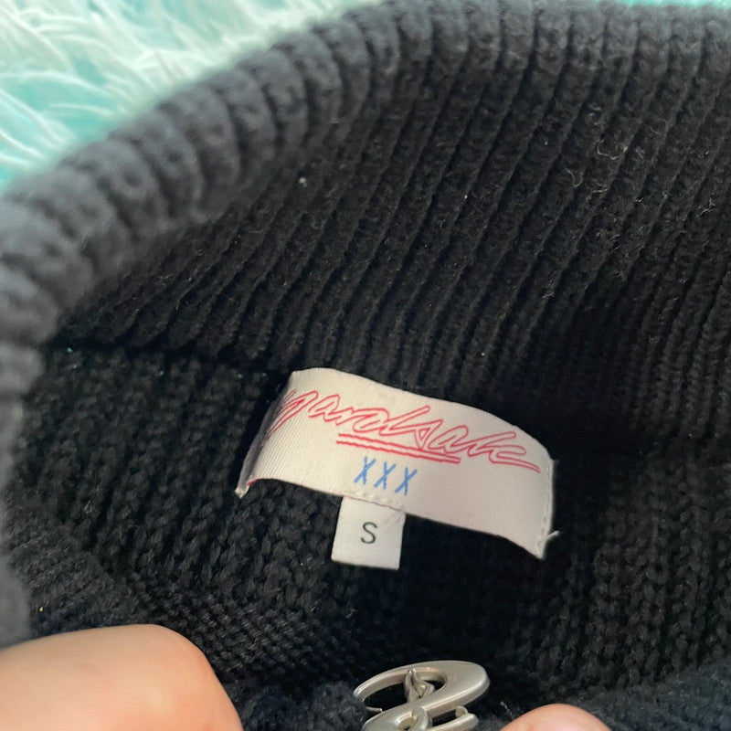 Black Yardsale Heavyweight Knitted Jumper Full Zip - Small