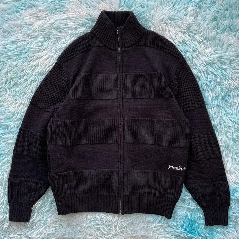 Black Yardsale Heavyweight Knitted Jumper Full Zip - Small
