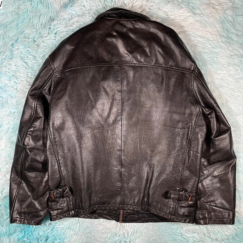 Vintage 90s Black Boxy Leather Jacket - Medium