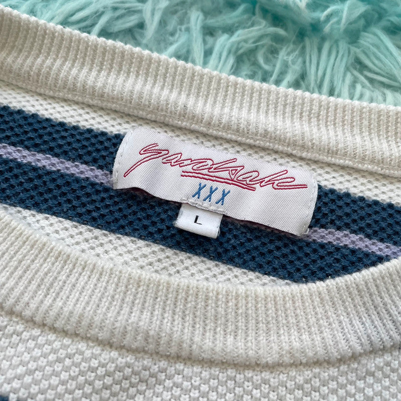 White & Navy Striped Yardsale Knitted Jumper - Large