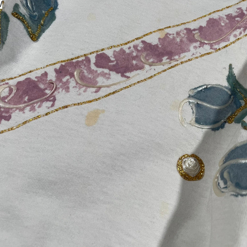Vintage 80s White Floral Print T Shirt - XL