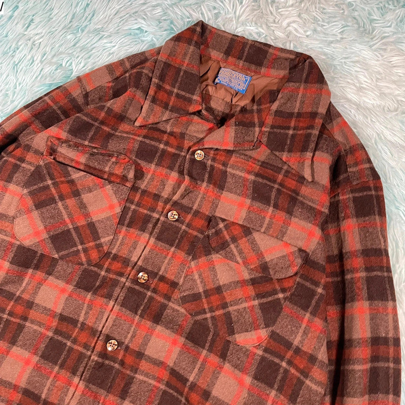Vintage 90s Brown Chequered Pendleton Flannel Shirt - XL