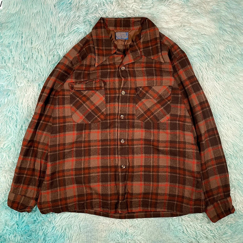 Vintage 90s Brown Chequered Pendleton Flannel Shirt - XL