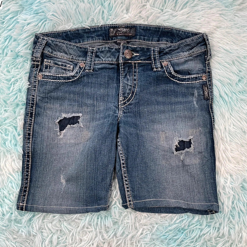 Vintage Y2K Silver Denim Jean Shorts Jorts Hot Pants - 31W