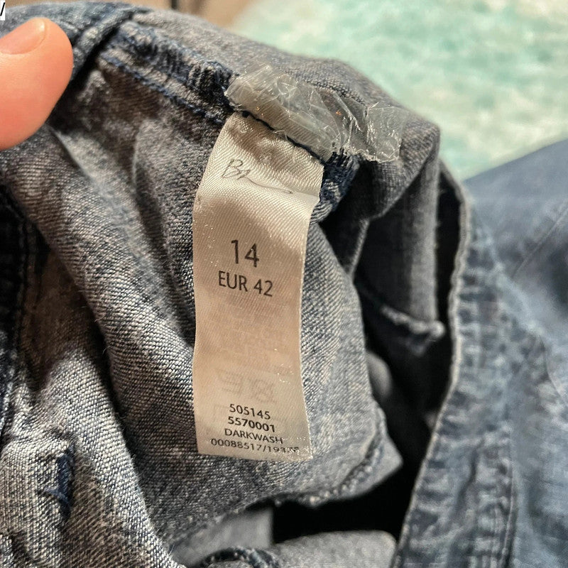 Vintage 00s Pleated Denim Skirt - Size 14
