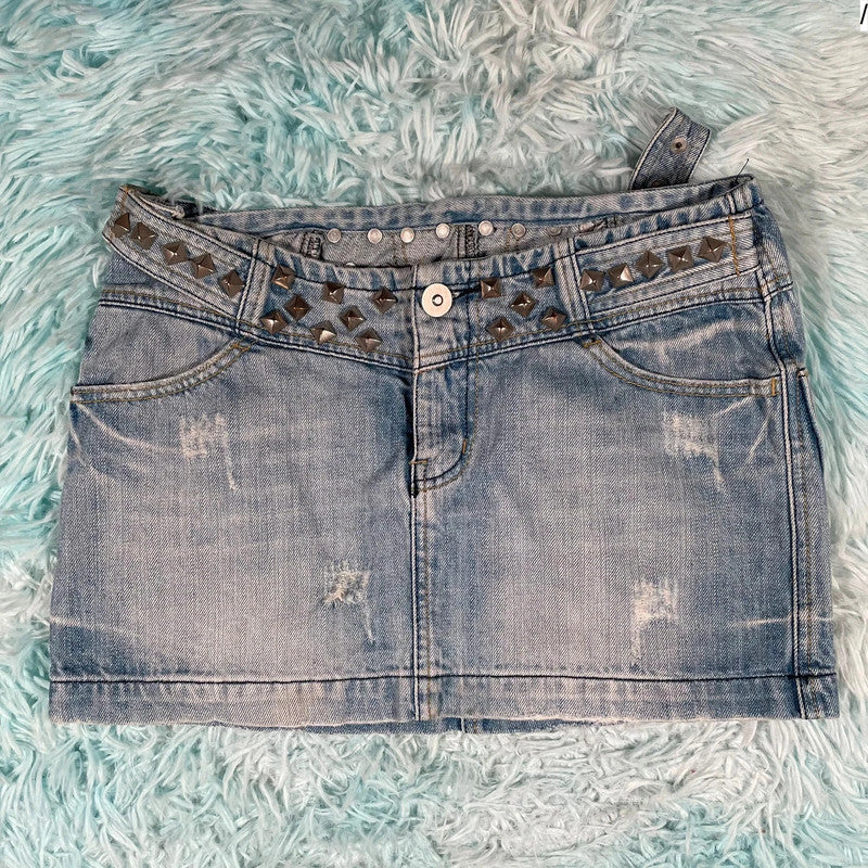 Vintage 00s Denim Mini Skirt - Medium