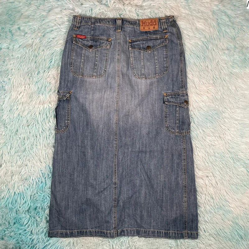 Vintage 90s Long Denim Cargo Skirt - Size 16