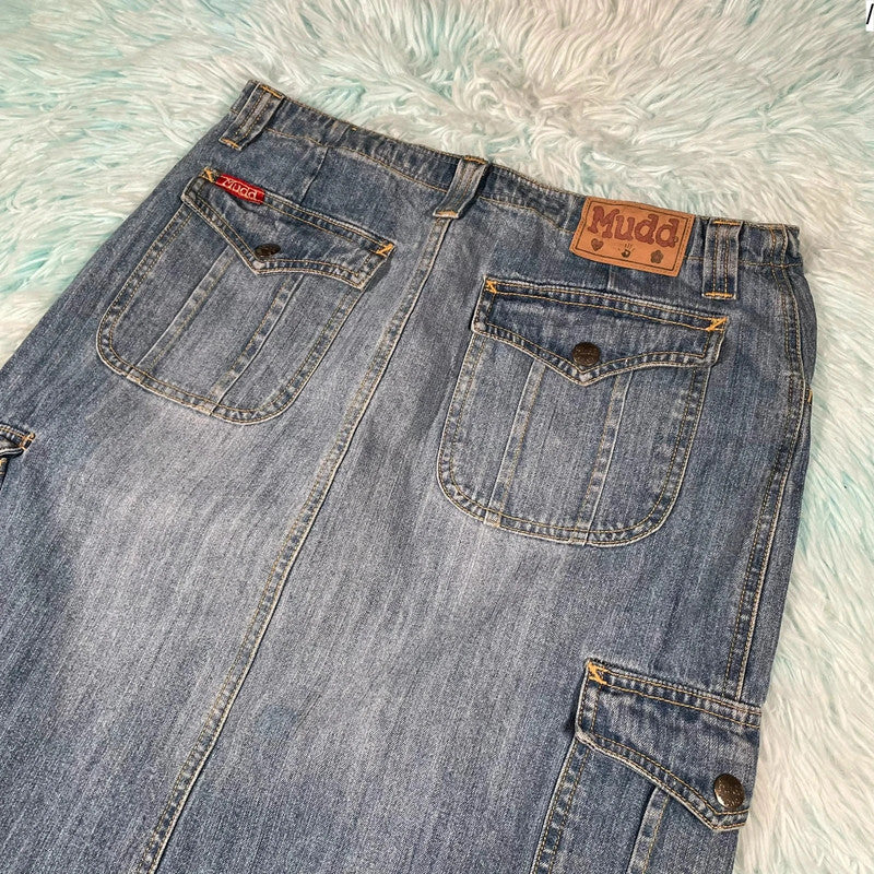 Vintage 90s Long Denim Cargo Skirt - Size 16