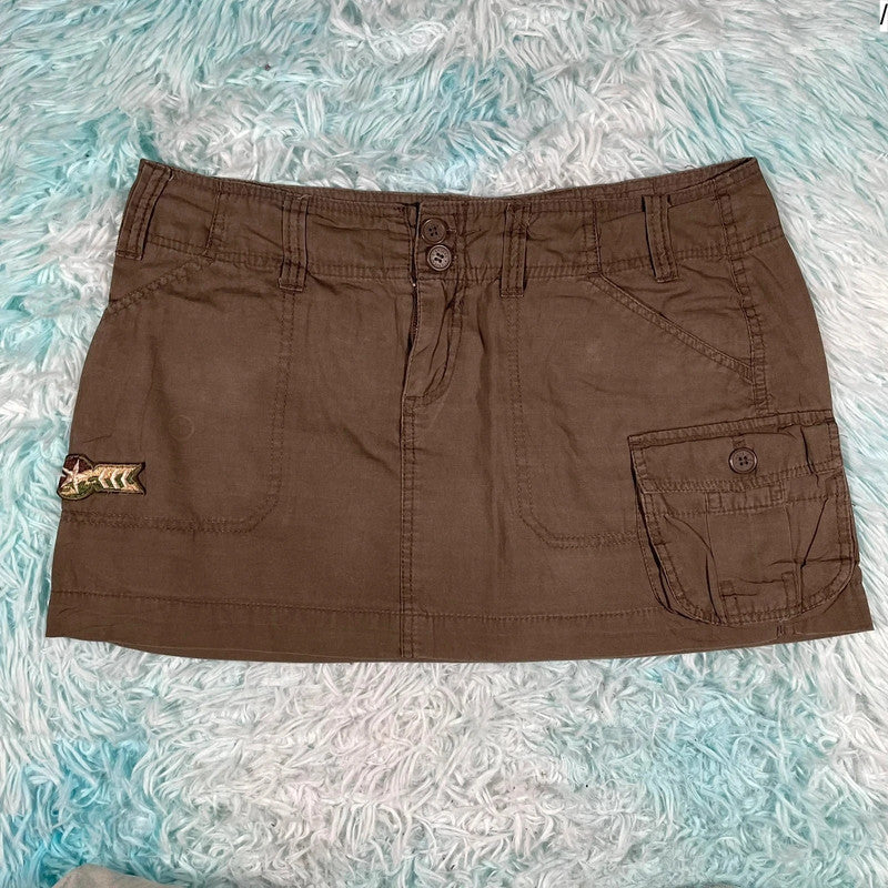 Vintage 00s Y2K Brown Mini Skirt Cargo - Size 10