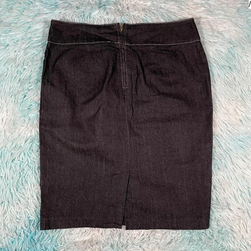 Vintage Black Pinstriped Midi Skirt - Size 12