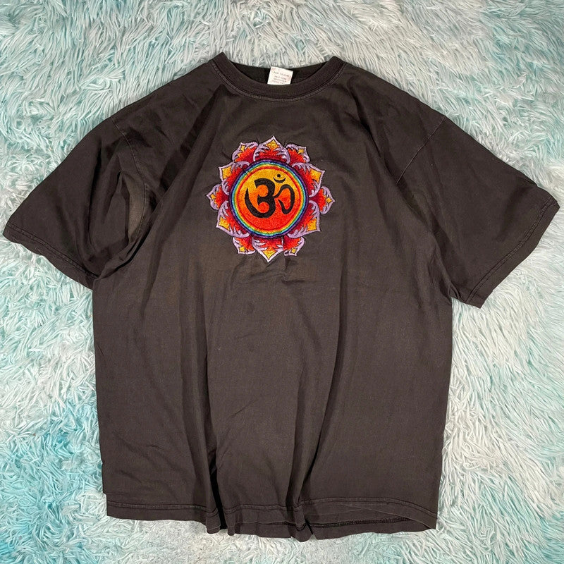 Vintage Black Nepal Hindu Embroidered T Shirt - Medium
