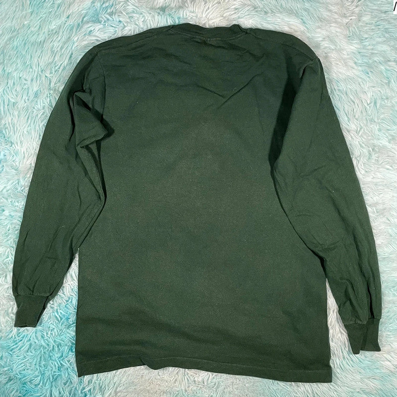 Vintage 90s Dark Green Long Sleeve Graphic T Shirt - Largw