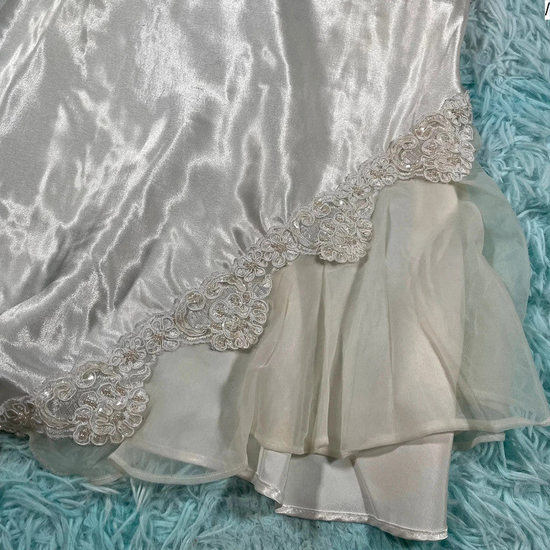 Vintage 90s White Silk Slip Dress - Size 10