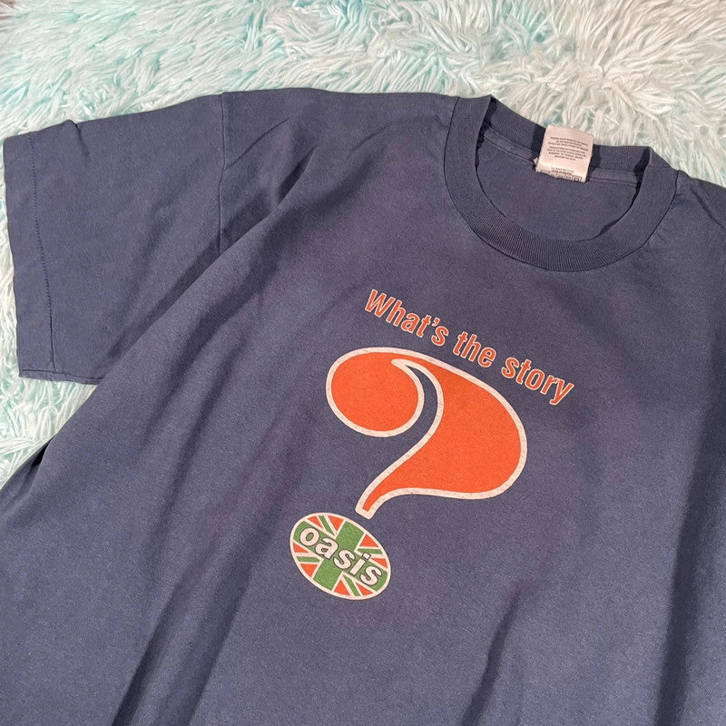Vintage 1995 Oasis Band T Shirt What the Story Print - XL
