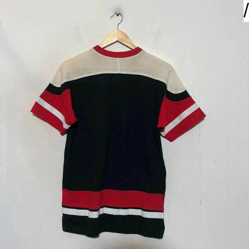 Vintage Black Champion V Neck T Shirt Spellout - XS