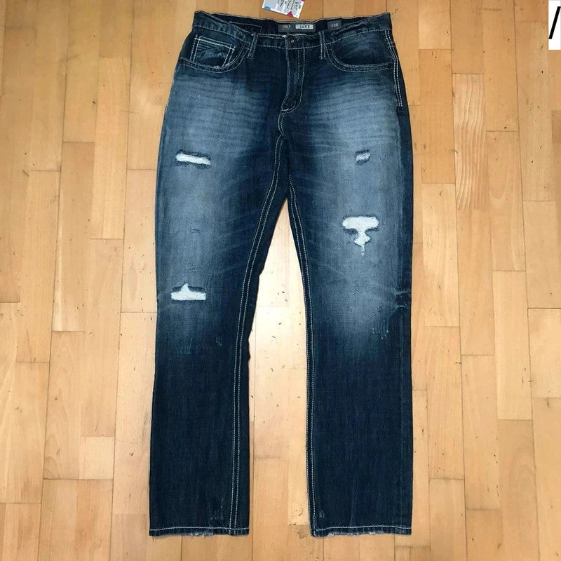 Vintage 00s Embroidered Jeans Punk Distressing - 34W