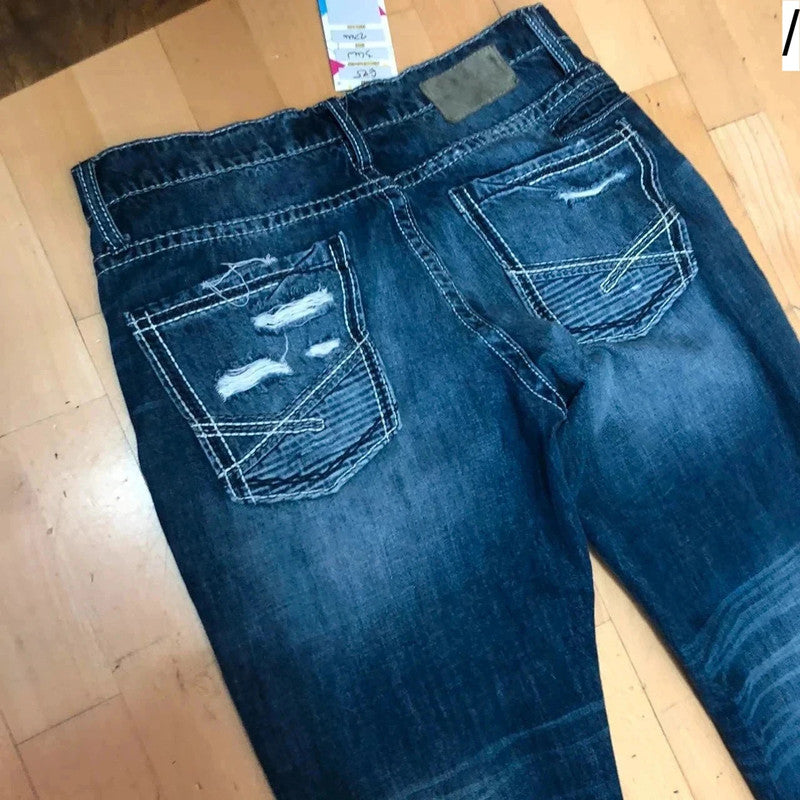 Vintage 00s Embroidered Jeans Punk Distressing - 34W
