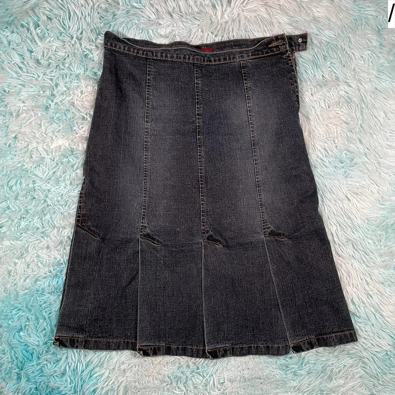 Vintage 00s Denim River Island Skirt Pleated - Size 12