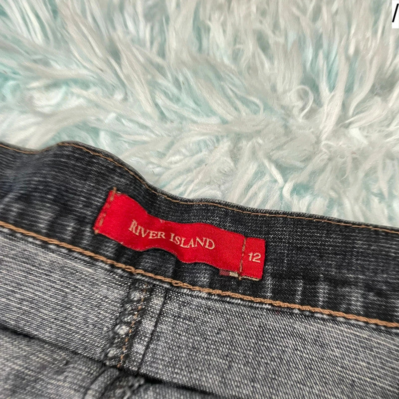 Vintage 00s Denim River Island Skirt Pleated - Size 12