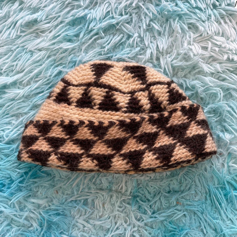 Vintage Beige Wool Skull Cap