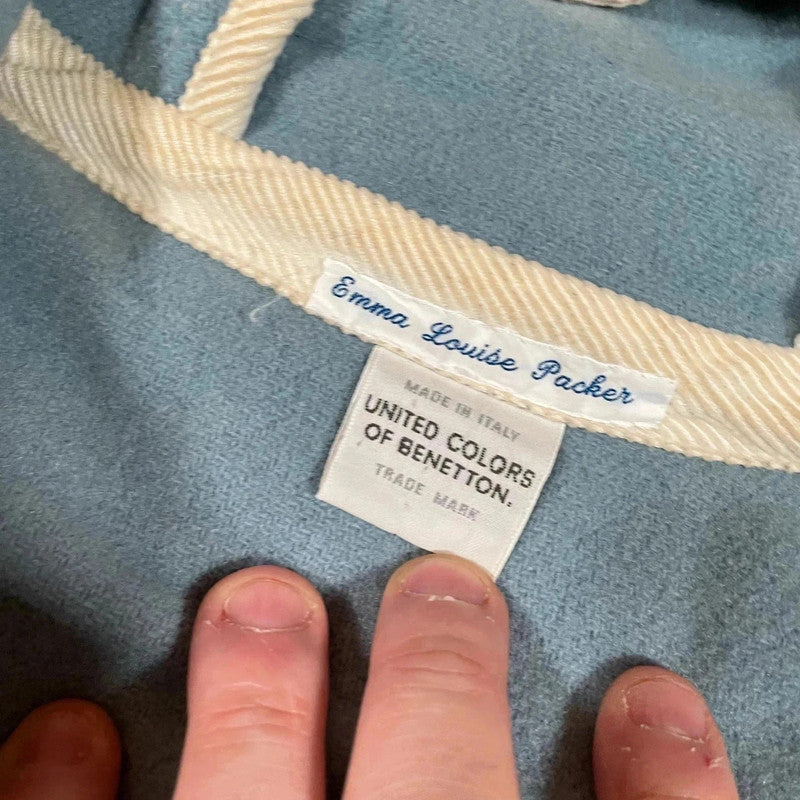 Vintage 90s Blue & White Benetton Coat Wool Checked - XL