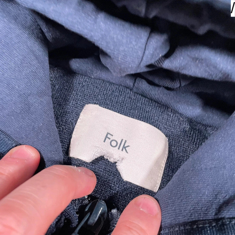 Navy & Yellow Folk Sherpa Fleece Hoodie - XS