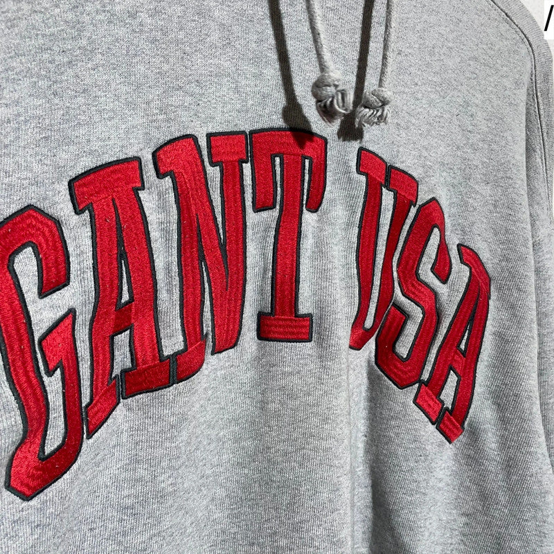 Grey Gant Hoodie Embroidered Spellout - Small