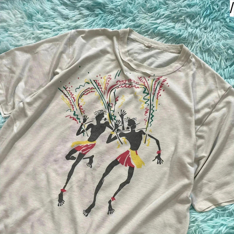 Vintage 80s White Carnival Graphic T Shirt - Medium