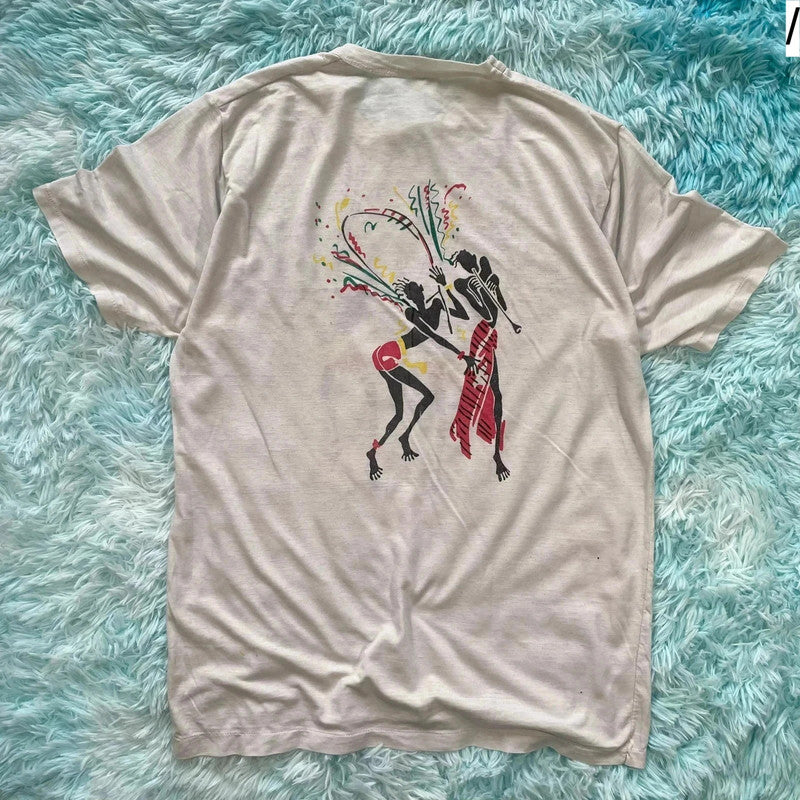 Vintage 80s White Carnival Graphic T Shirt - Medium