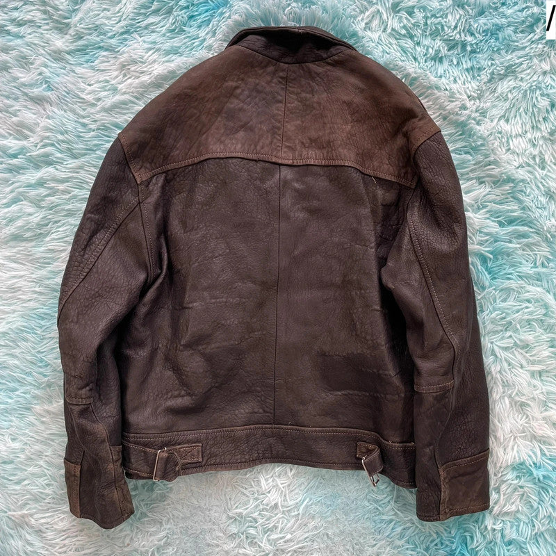 Vintage 90s Dark Brown Heavy Leather Jacket Bronx - Medium