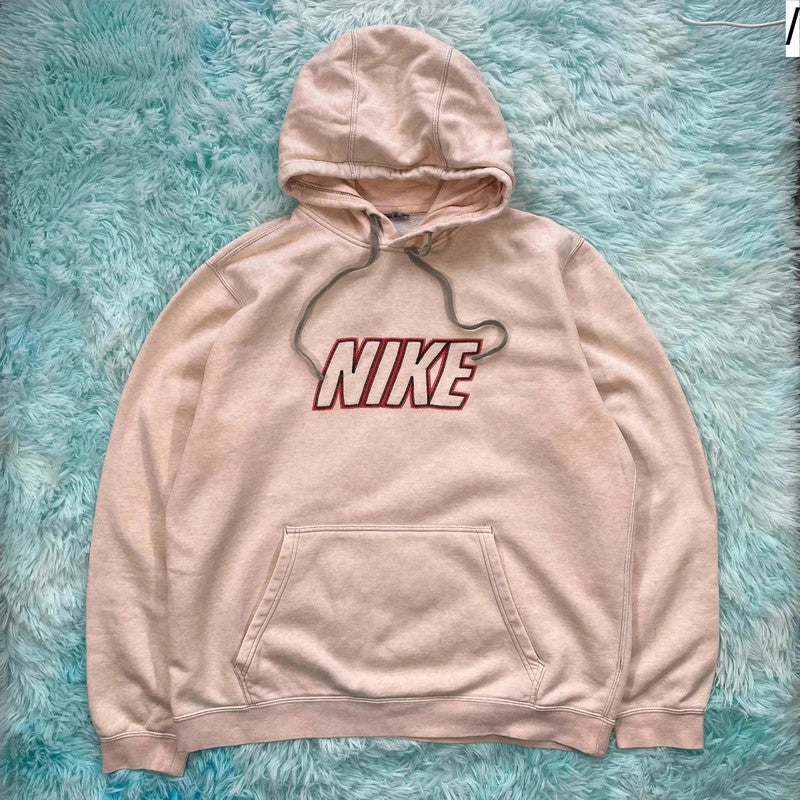 Light Rose Pink Nike Club Hoodie Spellout - Large
