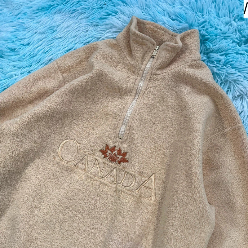 Vintage Yellow Canada Embroidered 1/4 Zip Fleece - Small
