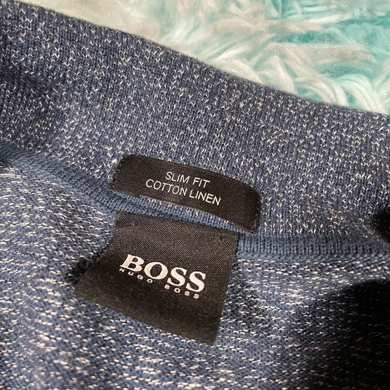 Blue Hugo Boss Cotton Linen Jumper - Large