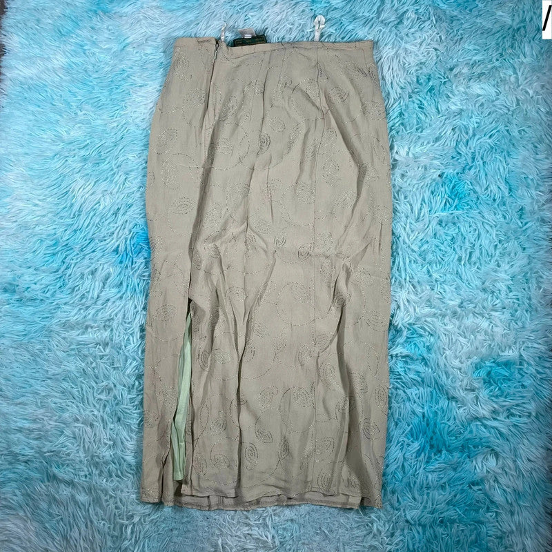 Vintage 90s Beige Patterned Maxi Dress - Size 14