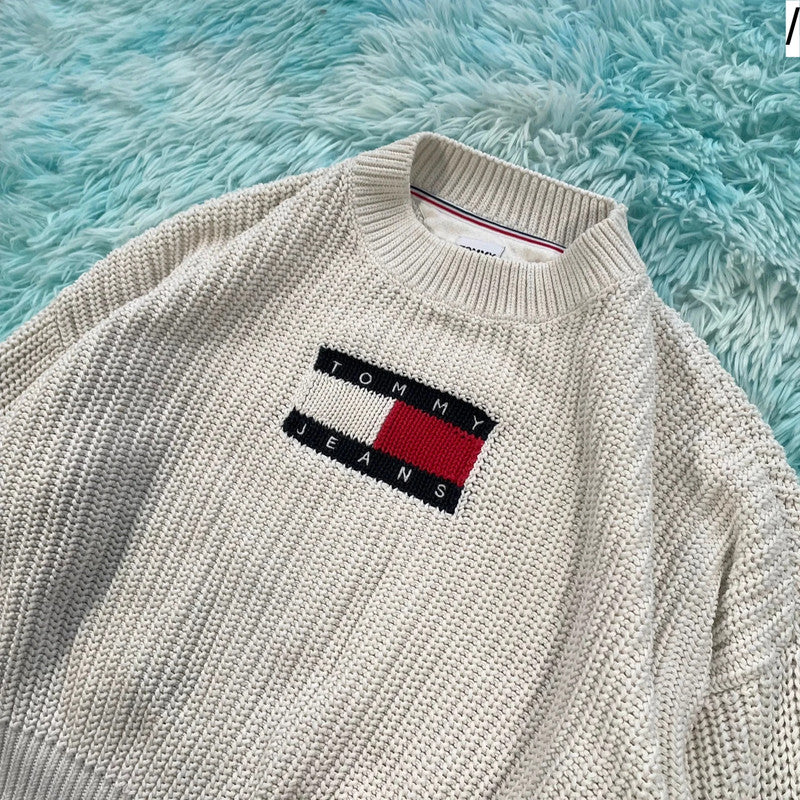 White Tommy Jeans Knitted Jumper Flag - Small