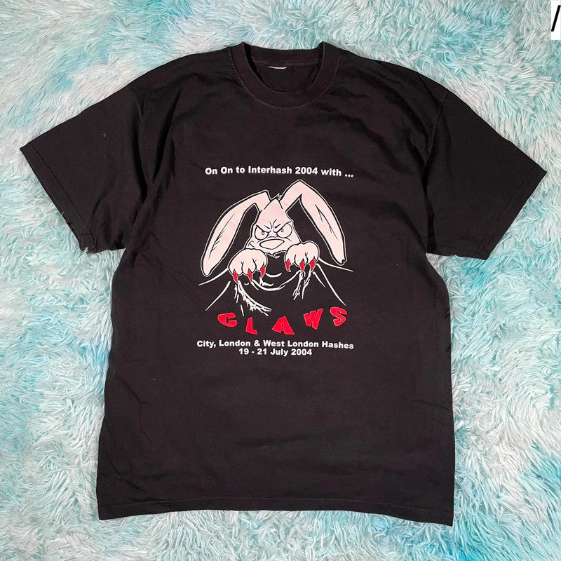 Vintage 2004 Black Interhash Graphic T Shirt - Large