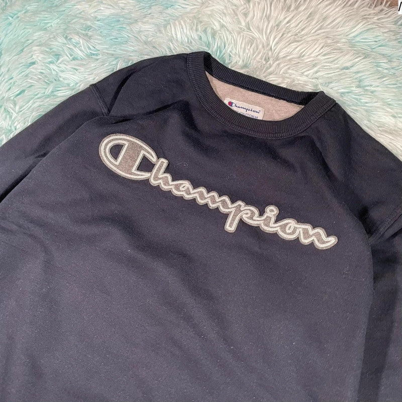 Vintage Navy Champion Spellout Sweatshirt - Medium