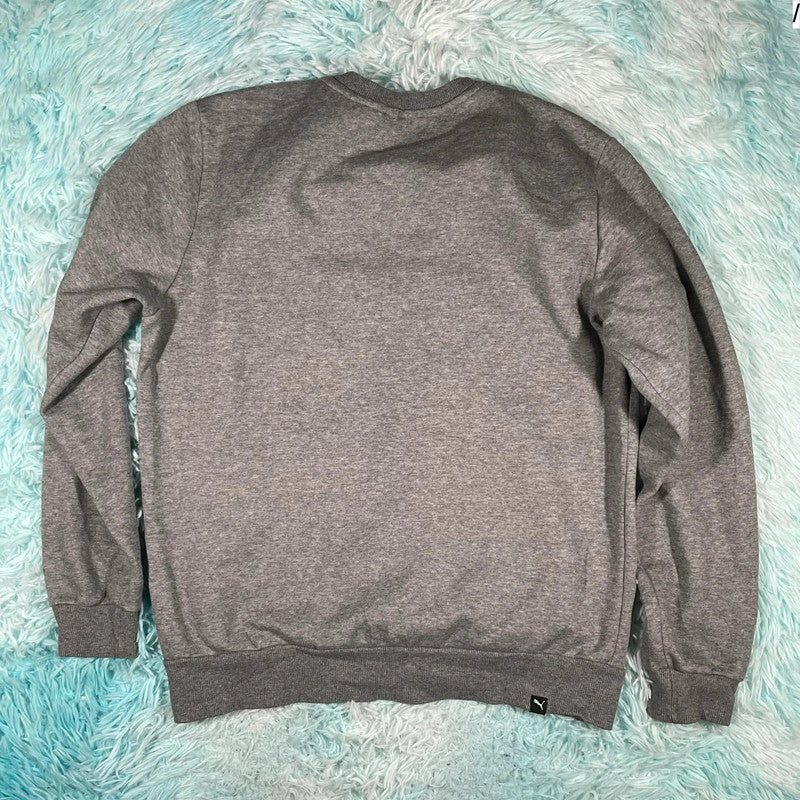 Grey Puma Sweatshirt Embroidered Spellout - Medium