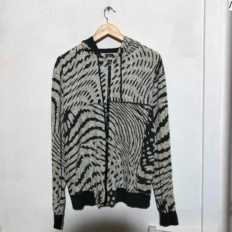 Vintage Leopard Print Stussy Lightweight Hoodie - Large