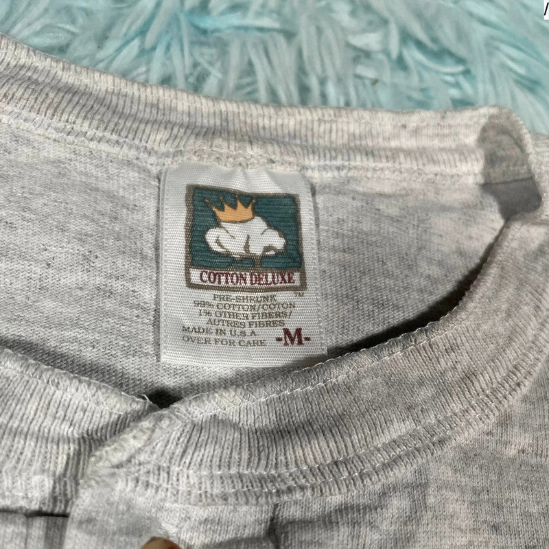 Vintage 90s Grey Henley T Shirt Methodist Church - Medium