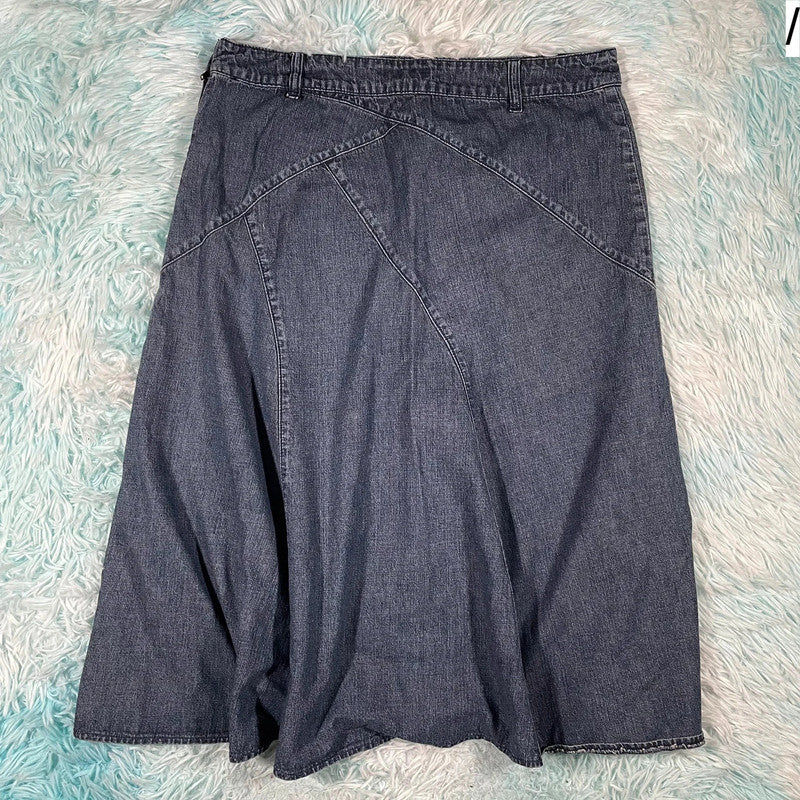Vintage 00s Pleated Denim Skirt - Size 14