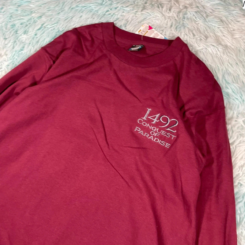 Vintage 90s Burgundy 1492 Movie Promo T Shirt Long Sleeve - XL