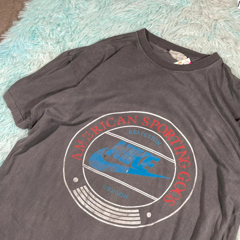 Vintage 80s Faded Grey Nike T Shirt Graphic - XL