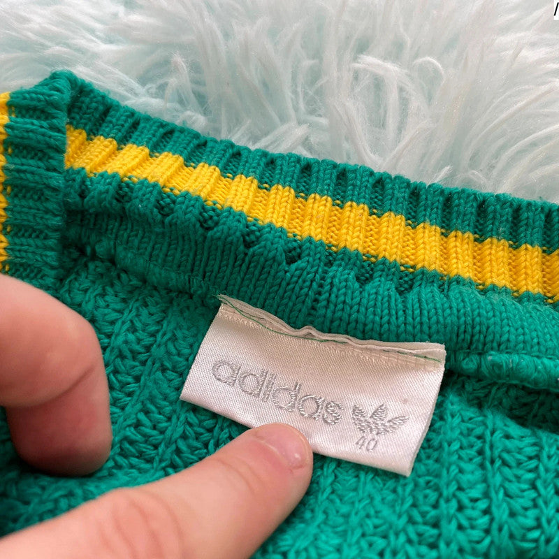 Vintage 90s Rare Adidas Knitted Jumper V Neck - Medium