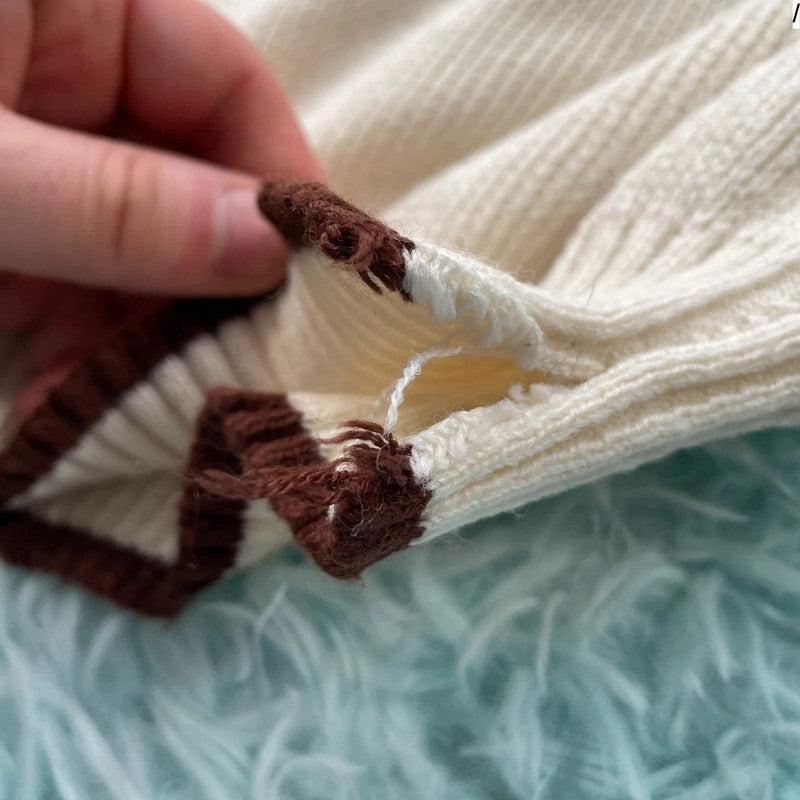 Vintage 90s Cream & Brown Chunky Knitted Jumper - Small