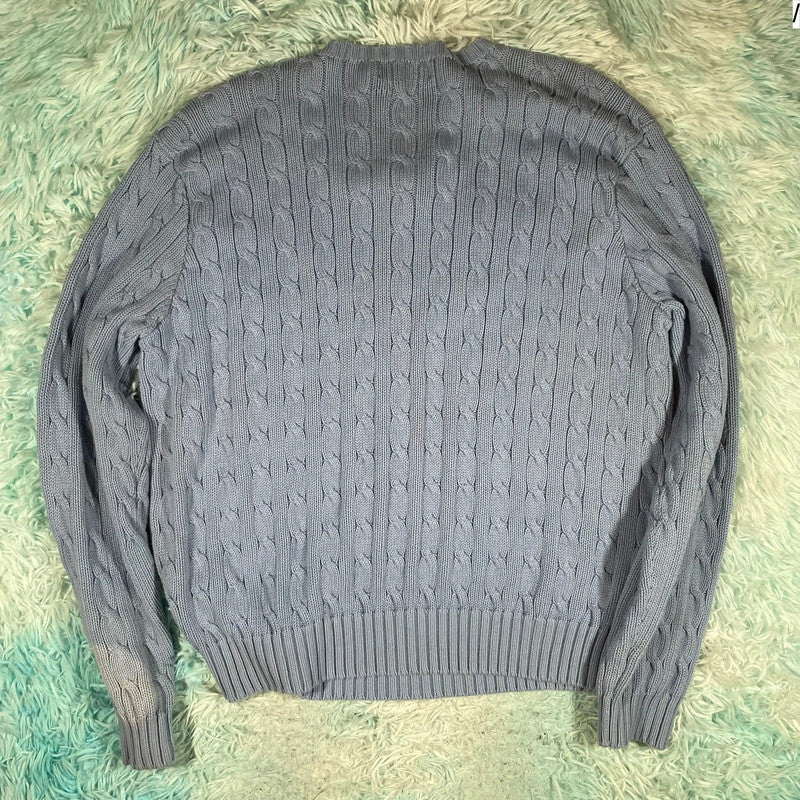 Vintage Baby Blue Polo Ralph Lauren Cable Knit Jumper - XXL